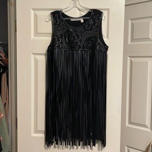 Chelsea & Violet black dress with leather fringe